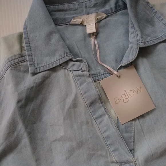 A•GLOW maternity chambray Pop-over shirt - Picture 3 of 8